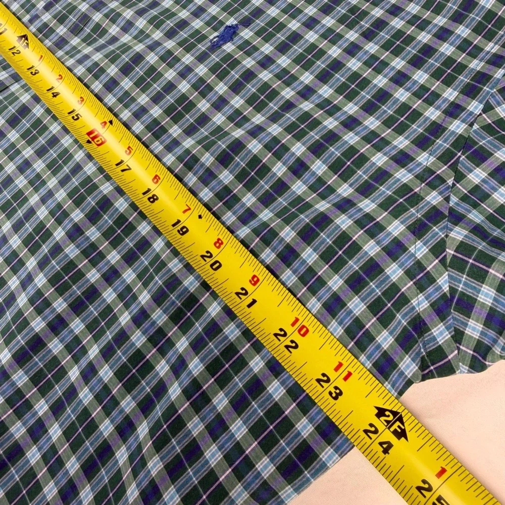 Ralph Lauren Blake Shirt Mens M‎ Green Blue Plaid Short Sleeve Cotton Pony EUC